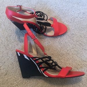 Calvin Klein orange black and tan wedge sandals. Never worn.